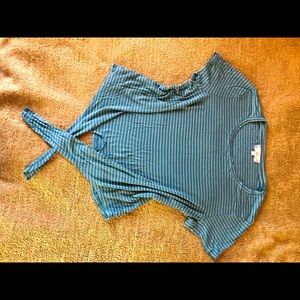 Pink Rose Baby Blue Striped Crop Shirt